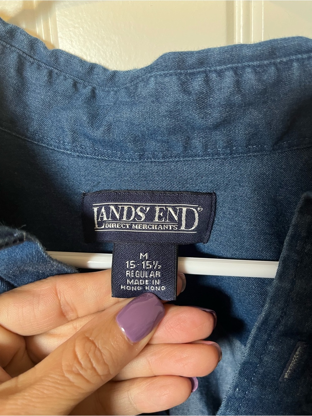 Lands' End Men's Indigo Button-Down Shirt - Picture 2 of 3